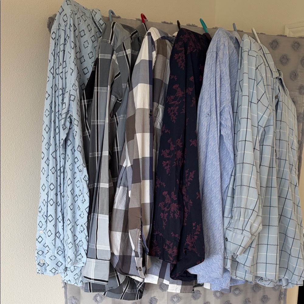 Alfani Light Blue and White Patterned Shirt